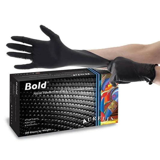 Aurelia Bold Disposable Black Nitrile Gloves Large - Box of 100 gloves.
